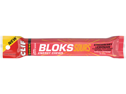 CLIF Bloks Energy Chews Sour Strawberry Lemonade 25mg Caffeine