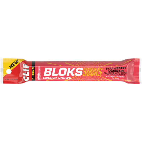 CLIF Bloks Energy Chews Sour Strawberry Lemonade 25mg Caffeine