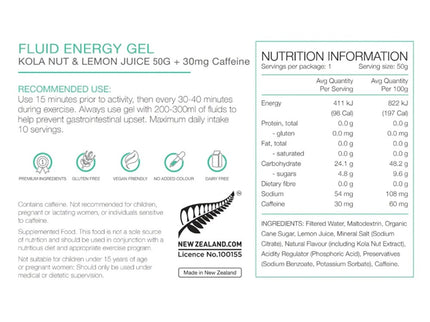 PURE Energy Gel 35g Kola Nut & Lemon Juice Caffeine