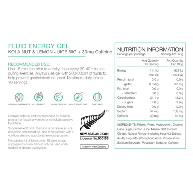 PURE Energy Gel 35g Kola Nut & Lemon Juice Caffeine