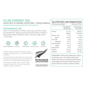 PURE FLUID ENERGY GEL 50G KOLA NUT & LEMON JUICH +CA