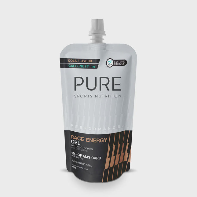 PURE Performance + Race Energy Gel 100 g Carb Pouch 185g - Cola + Caffeine