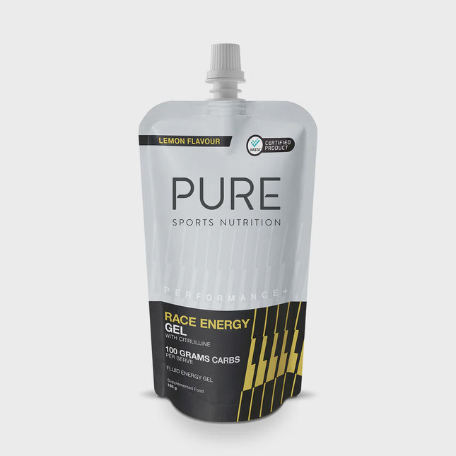 PURE Performance + Race Energy Gel 100 g Carb Pouch 185g - Lemon + Caffeine