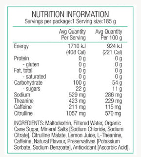 PURE Performance + Race Energy Gel 100 g Carb Pouch 185g - Lemon + Caffeine