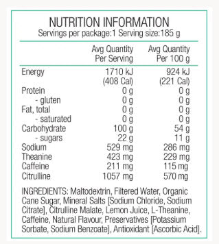 PURE Performance + Race Energy Gel 100 g Carb Pouch 185g - Lemon + Caffeine