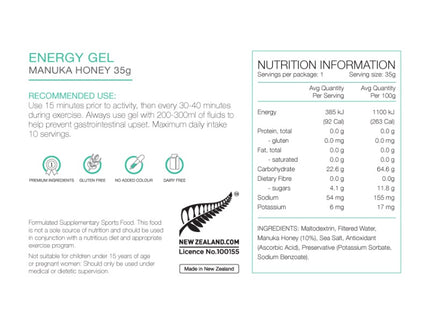 PURE Energy Gel 35g Manuka Honey
