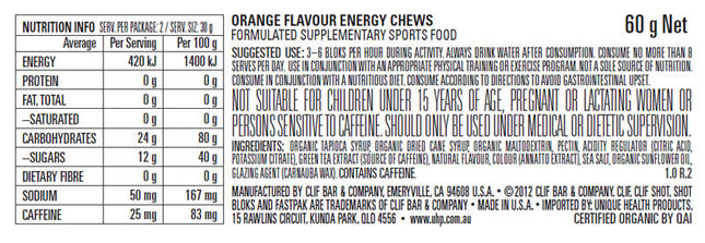 CLIF Bloks Energy Chews Orange 25mg Caffeine